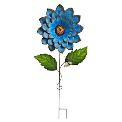 Blue Metal Flower Yard Stake, 42"
