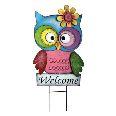 Large Multicolored Welcome Owl Yard Stake, 30"