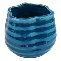 Indoor Teal Beveled Ceramic Planter, Extra Small