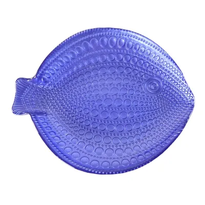 Blue Fish Decorative Glass Dish, 11.5x10