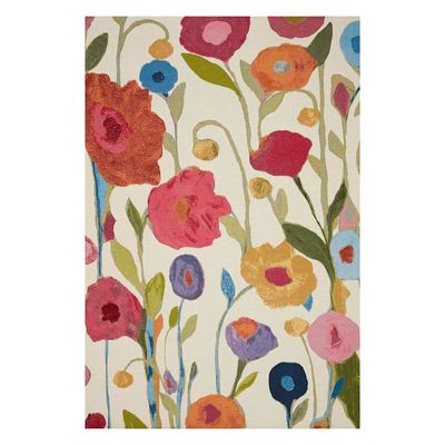 (E297) Mikayla Ivory Floral Indoor & Outdoor Area Rug, 5x8
