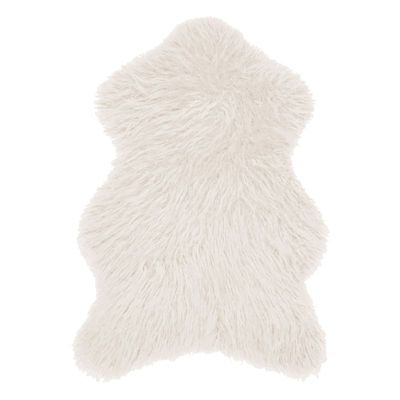 Altai Ivory Mongolian Faux Fur Accent Rug, 3x5