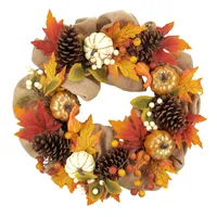 Mini Pumpkin & Pinecone Autumn Wreath, 22"