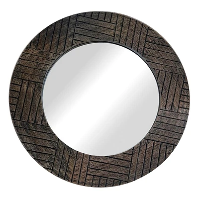 Carved Wooden Round Wall Mirror, 24"