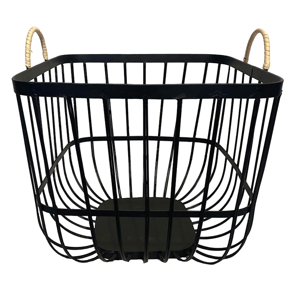 Black Metal Square Storage Basket with Handles