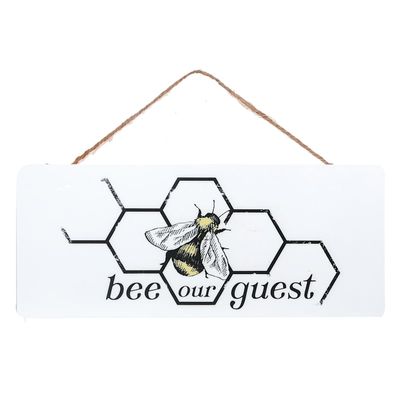 Bee Our Guest White Metal Sign, 12"