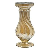 Twisted Gold Luster Glass Pillar Candle Holder, 10"