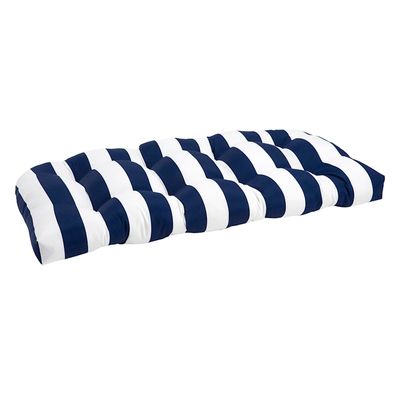 Navy Awning Striped Outdoor Wicker Settee Cushion