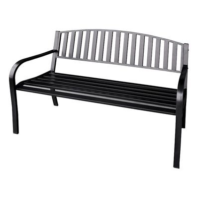 Black Steel Indoor/Outdoor Slat-Back Bench