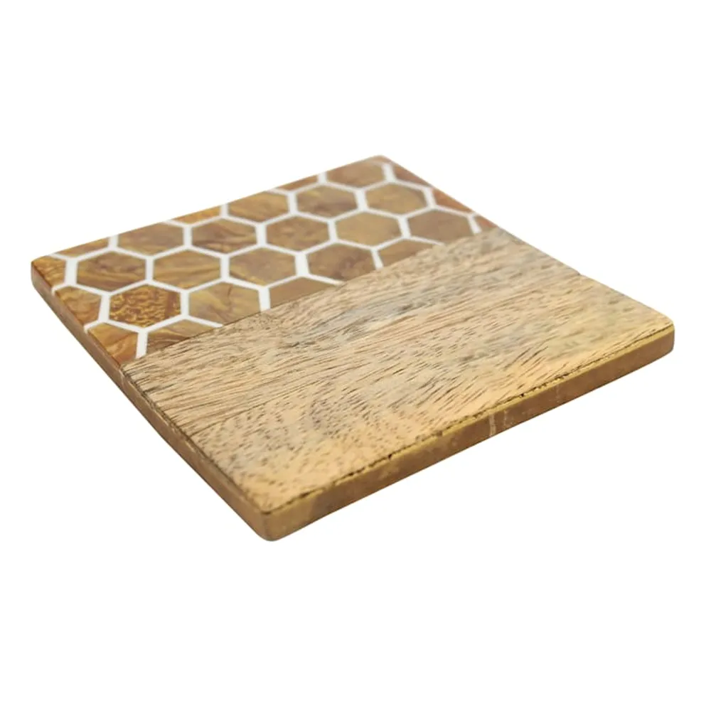 Set of 4 Square Honeycomb Wooden Coasters