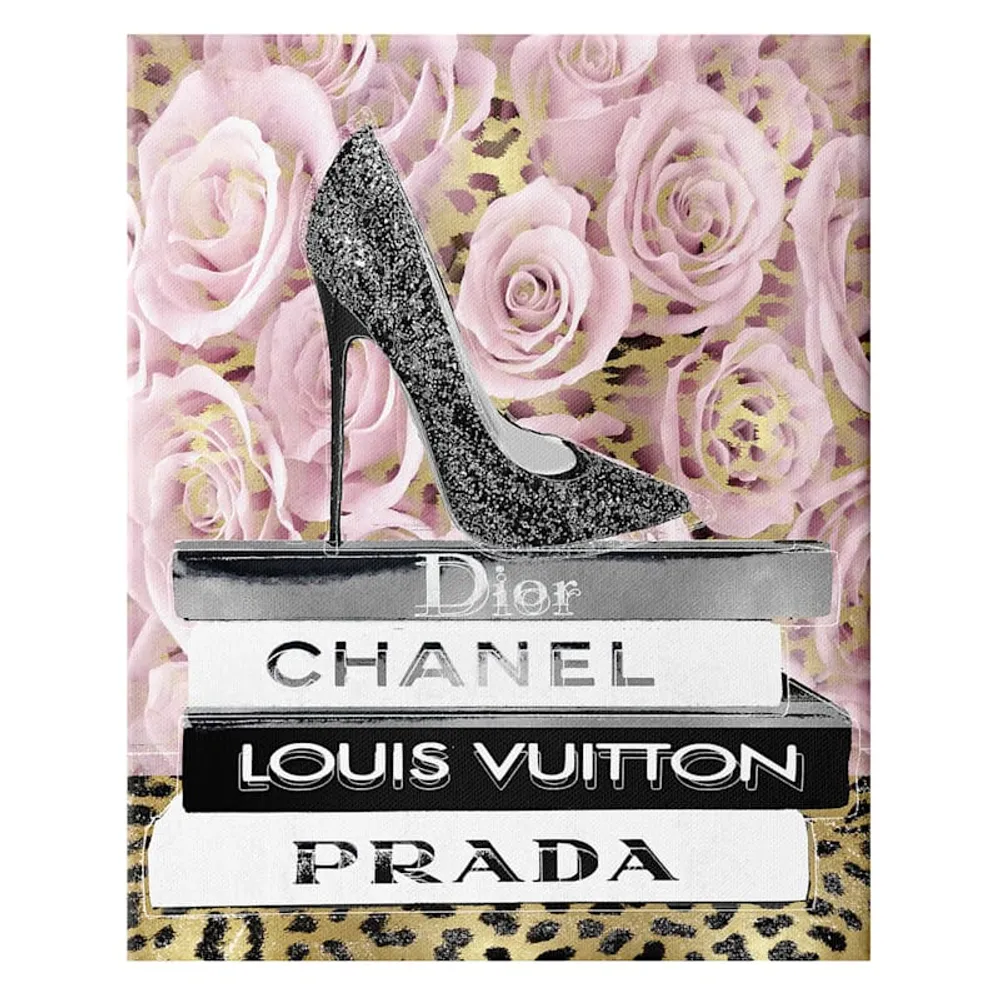 Fashion Heels Bookstack with Foil Canvas Wall Art, 12x16