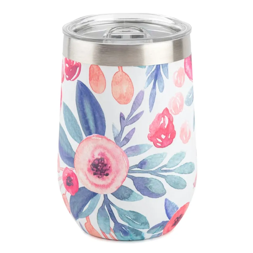 Flower Print Wine Tumbler, 14oz