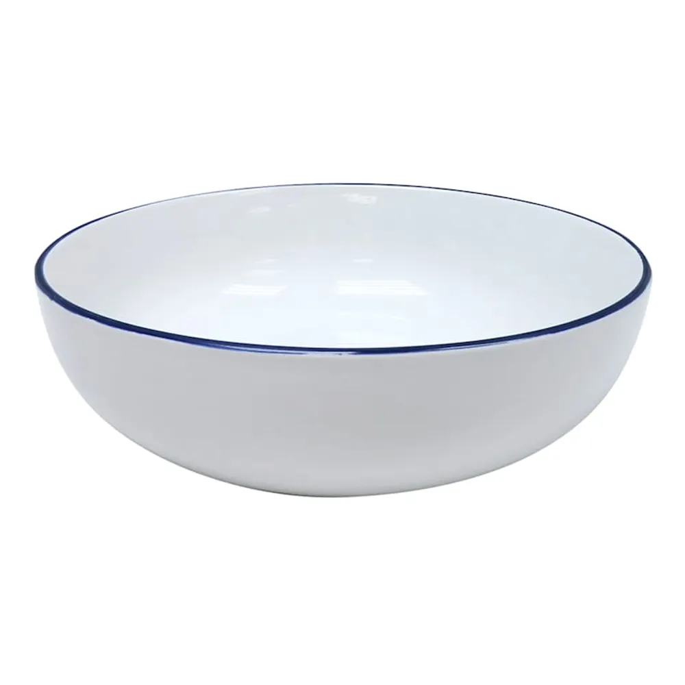 Blue Rim Ceramic Serving Bowl, 10"