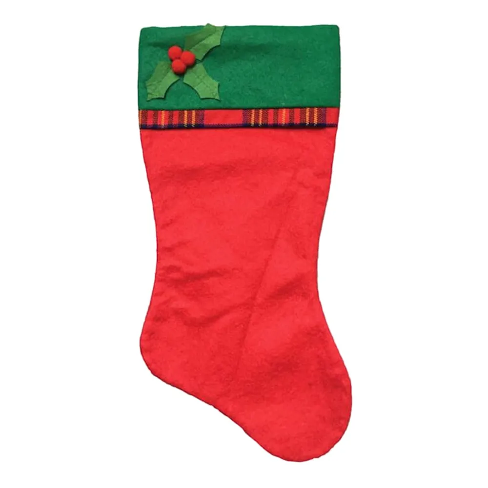 19 Red & Green Felt Christmas Stocking with Snowflakes