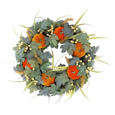 Pumpkin & Berry Spiral Vine Wreath, 24"