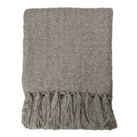 Grey Fuzzy Plaid Woven Throw Blanket, 50x60