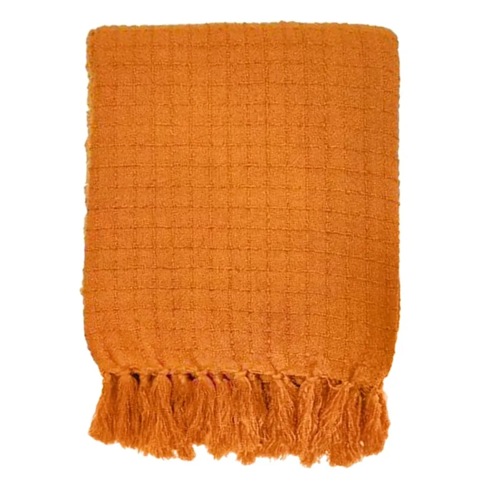 Rust Fuzzy Plaid Woven Throw Blanket, 50x60