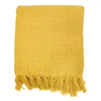 Ochre Fuzzy Plaid Woven Throw Blanket, 50x60