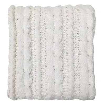 White Chenille Chunky Cable Knit Throw Blanket, 50x60