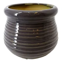 Grey Round Rim Ceramic Planter, Medium