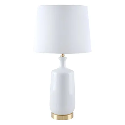 White & Gold Ceramic Table Lamp with Shade, 25"