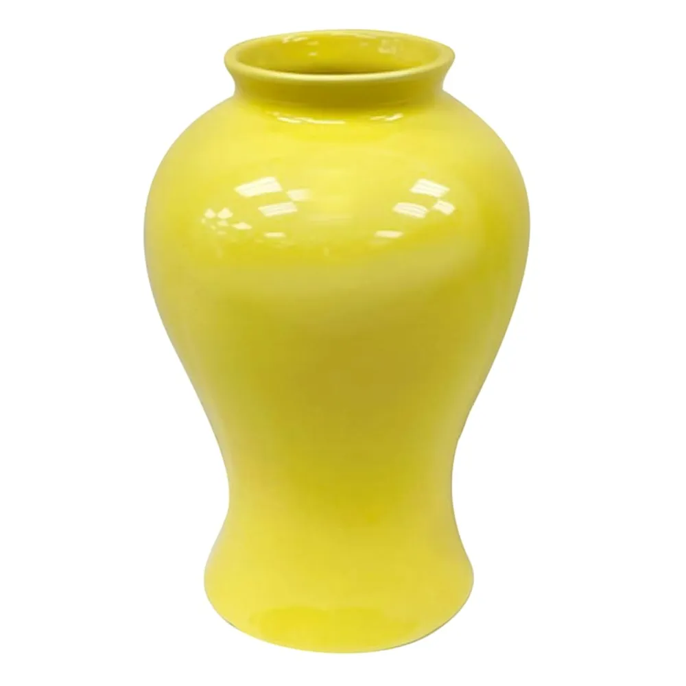 Solid Yellow Ceramic Vase, 10"