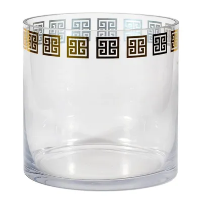 Clear Greek Key Cylinder Glass Vase, Small