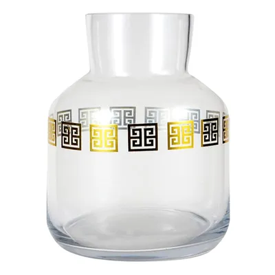 Greek Key Clear Glass Vase, Small