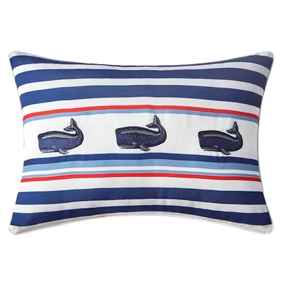 Whale Striped Lumbar Outdoor Throw Pillow, 14x20