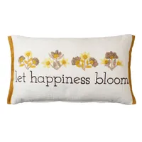 Let Happiness Bloom Embroidered Throw Pillow, 14x24