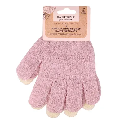 Bathopia 2Pk Infused Exfoliating Gloves- Rosewater