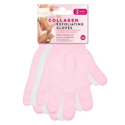 Bathopia 3Pc Infused Exfoliating Gloves- Collagen