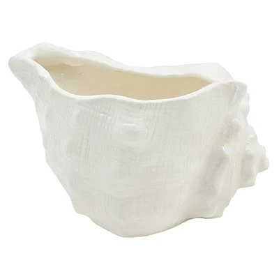 Indoor White Conch Shell Ceramic Planter, Large