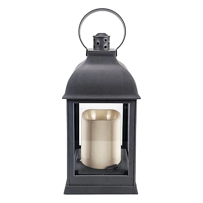 Grey Outdoor Lantern with Timer, 10.1"