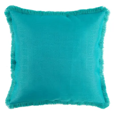 Faux Linen Fringe Outdoor Throw Pillow