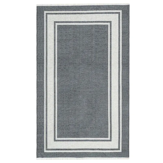B829) Grey & White Floral Washable Area Rug, 8x10