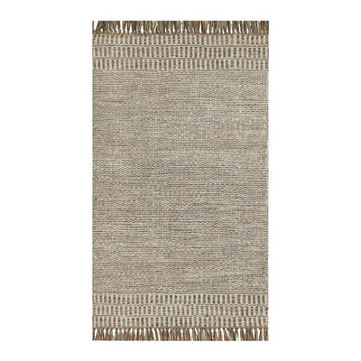 (B685) Natural Dunne Fringe Accent Rug, 3x5