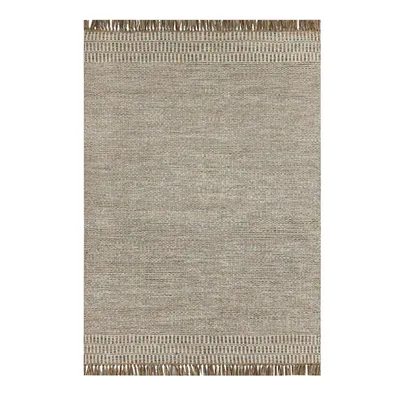 (B685) Natural Dunne Fringe Area Rug, 5x7