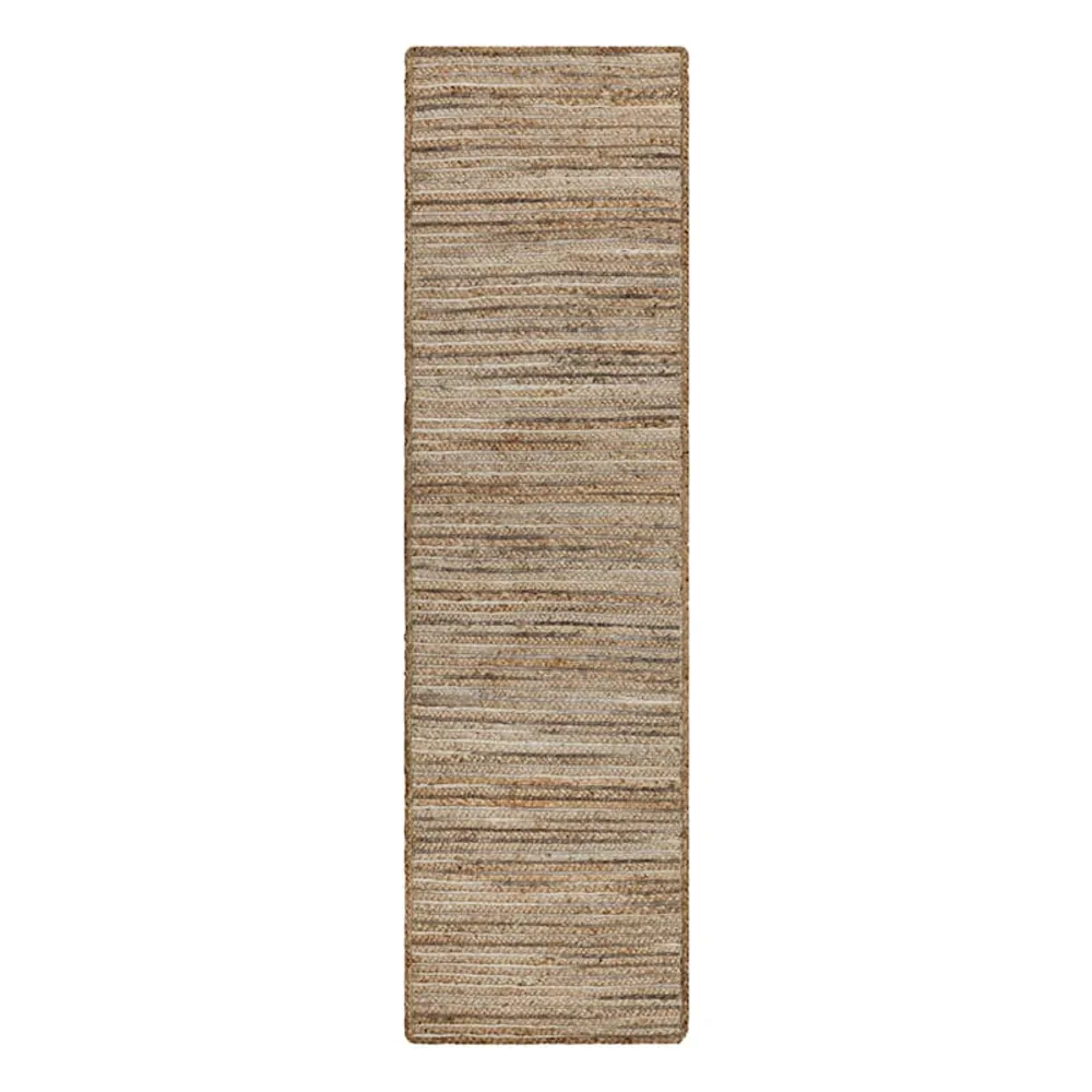 (B729) Kensie Natural Striped Jute Runner, 2x7