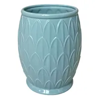 Blue Fan Ceramic Wastebasket, 10"