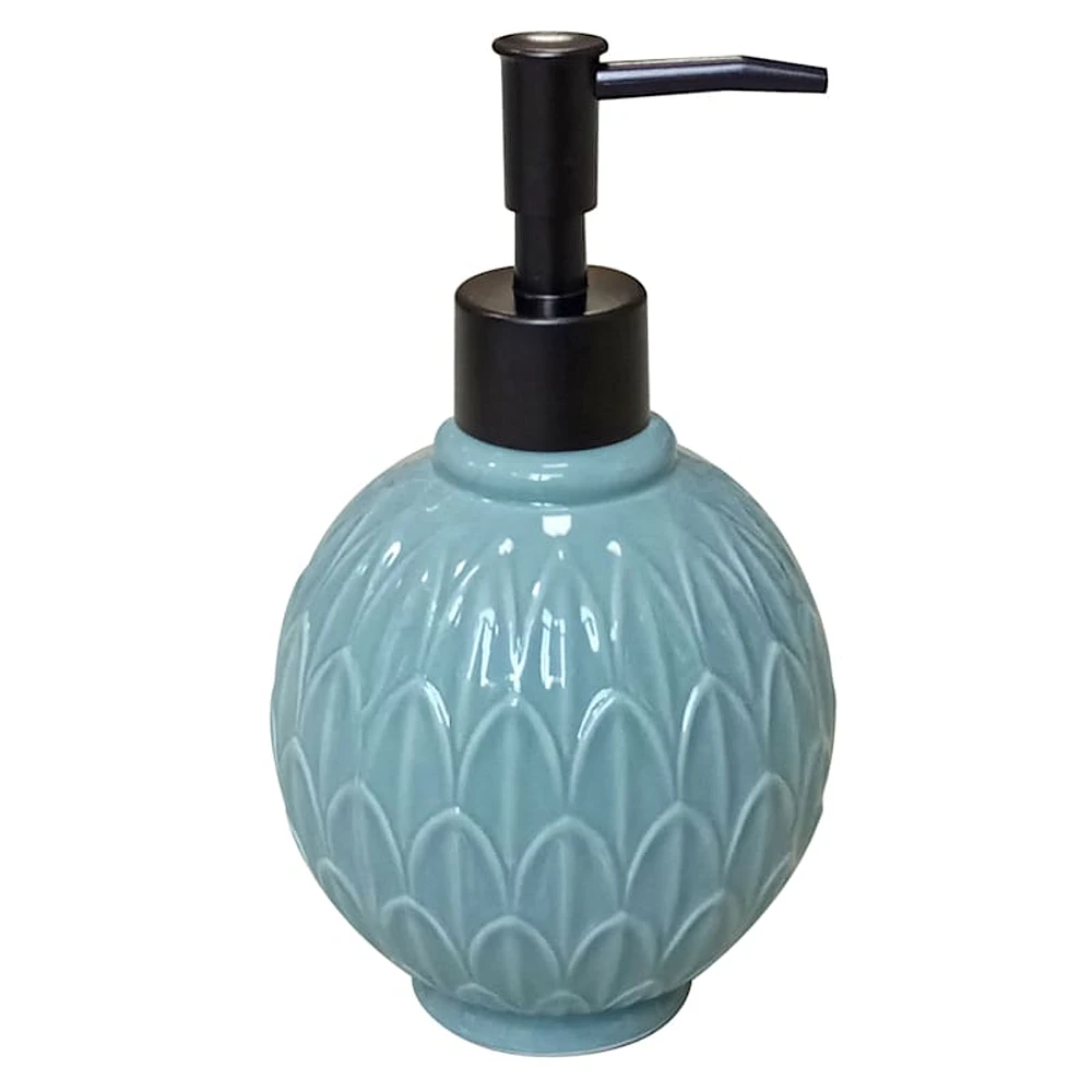 Blue Fan Ceramic Soap Dispenser, 7"