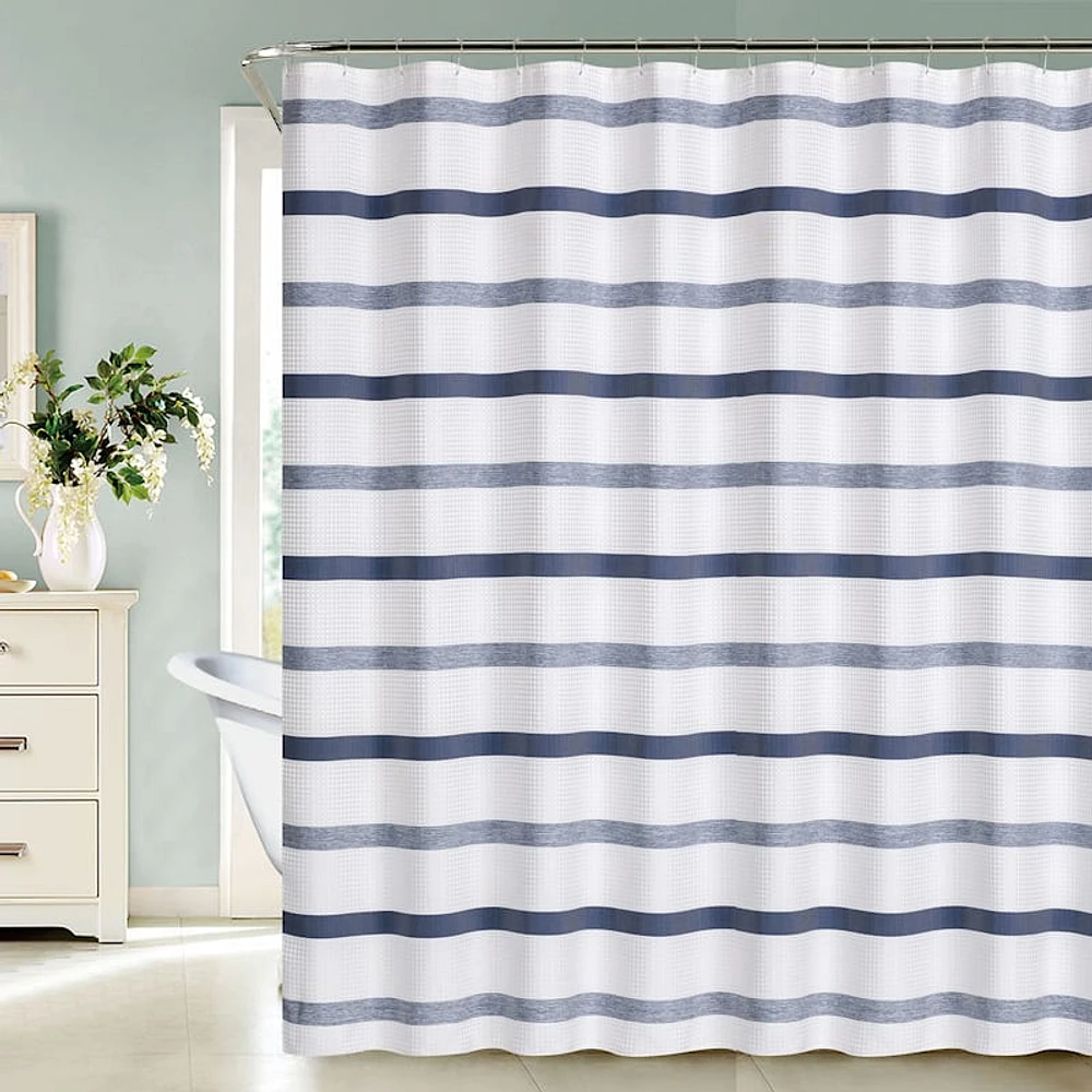 Wesley Waffle Stripe Shower Curtain