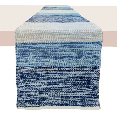 Blue & White Striped Cotton Table Runner, 72"