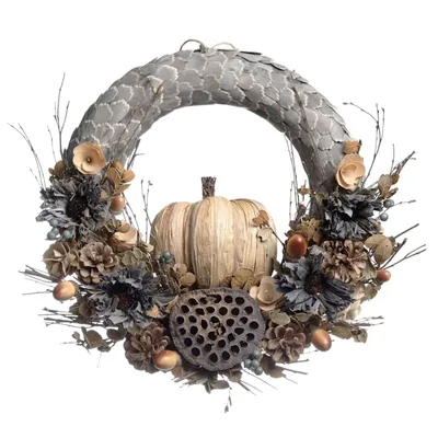 Natural Pumpkin Wreath, 17"