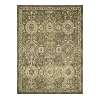 A496) Victoria Sage Floral Hooked Area Rug