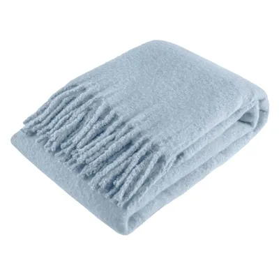 Grey Faux Mohair Throw Blanket with Fringe, 50x60