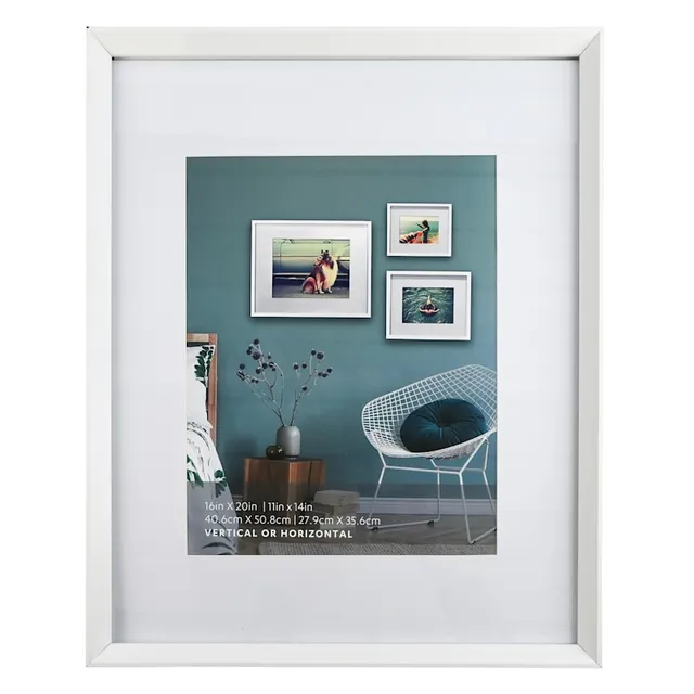 At Home 11x14 Matted to 8.5x11 Black Linear Frame with White Mat Document  Frame