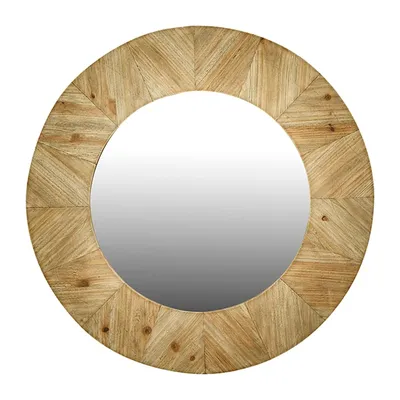 Round Wooden Wall Mirror, 30"