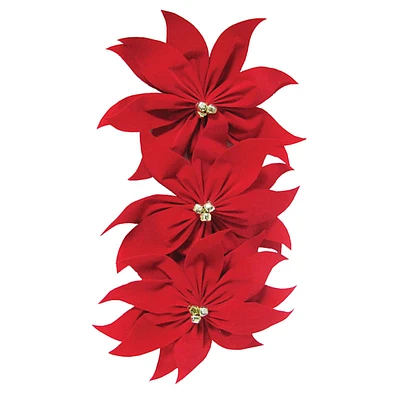 Flocked Poinsettia Bow With Jingle Bells, 26"