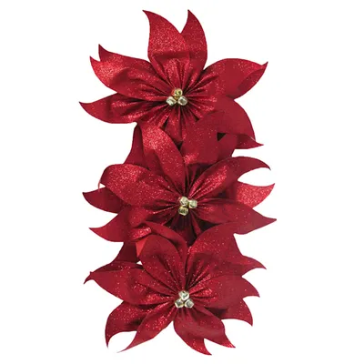 Glittered Poinsettia Bow with Jingle Bells